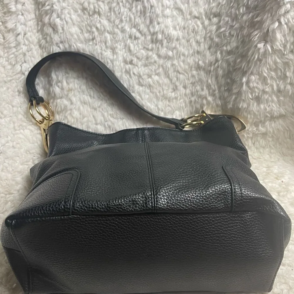 Dasein synthetic leather Black hobo shoulder bag with Bold gold tone hardwares